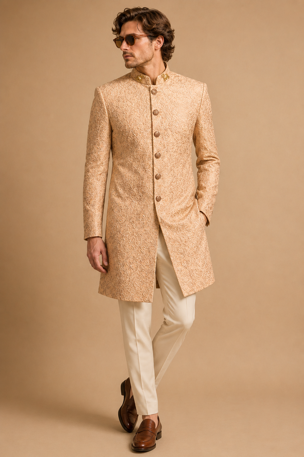 Beige Thread Sherwani