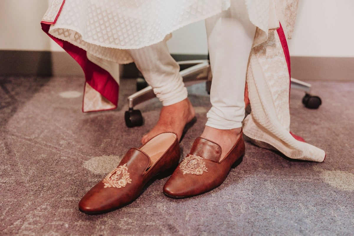 Brown Embroidered Loafers