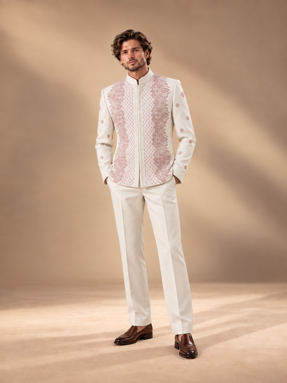 Celeste Bloom Indowestern Set front three-quarter view