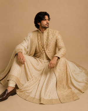 Golden Hour Sherwani seated view