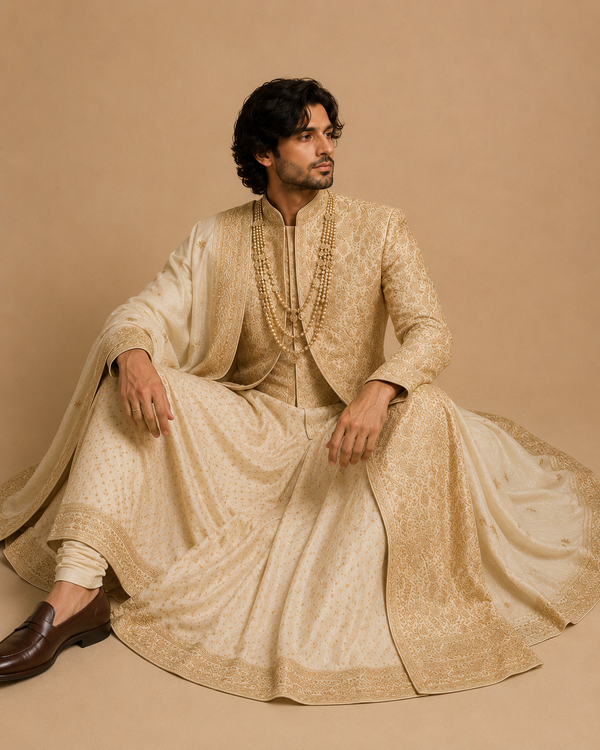 Golden Hour Sherwani seated view