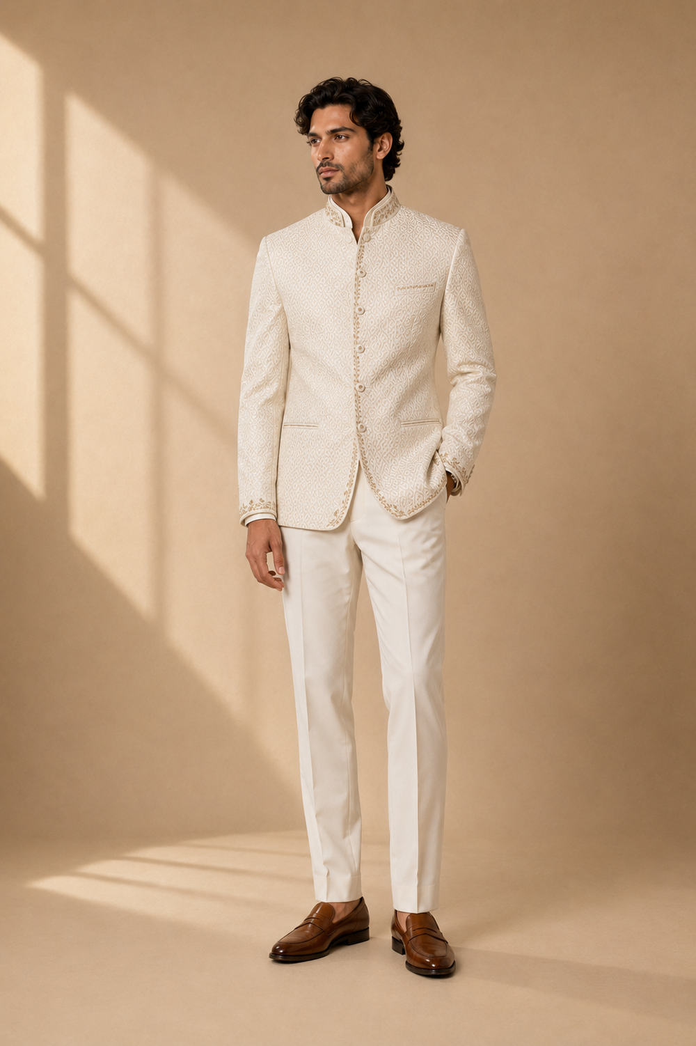 Golden Jacquard Jodhpuri Set