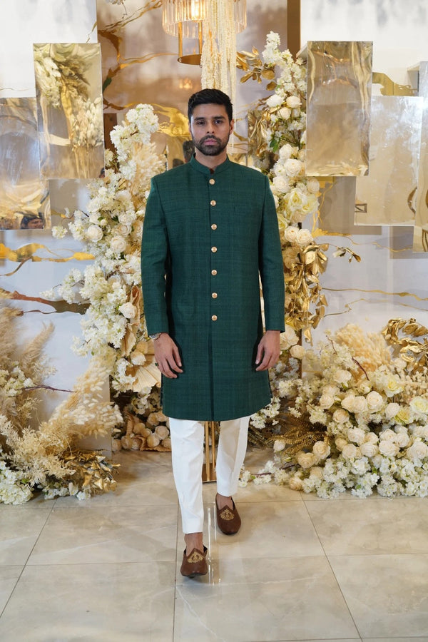 Green Silk Sherwani for Men