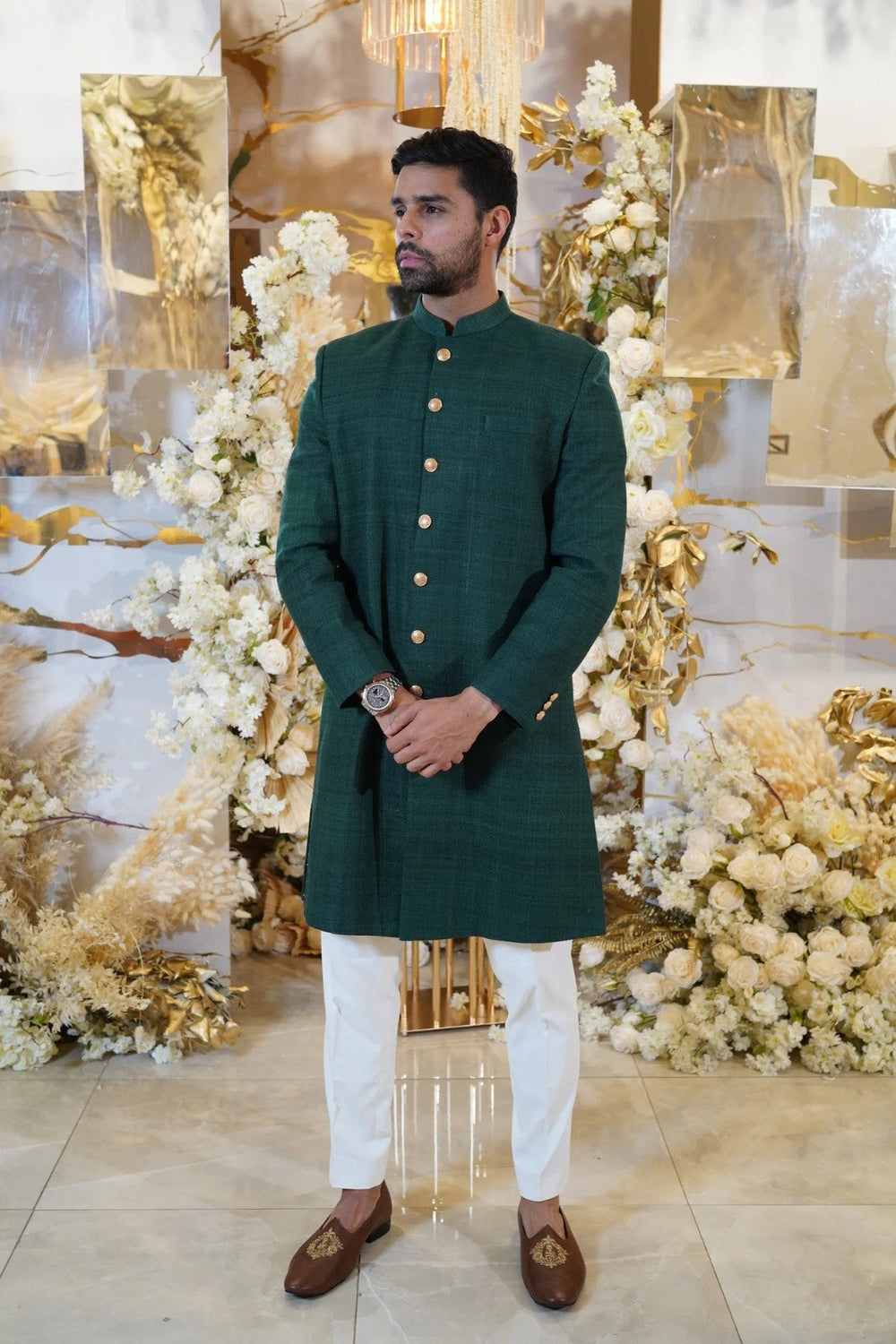 Green Silk Sherwani for Men