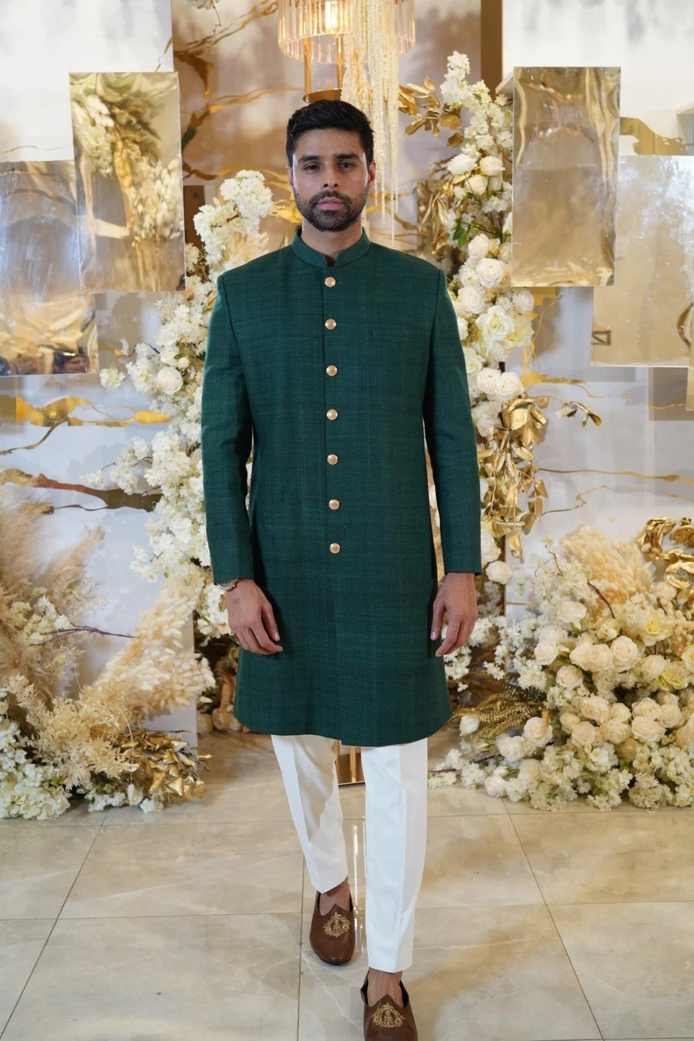 Green Silk Sherwani for Men