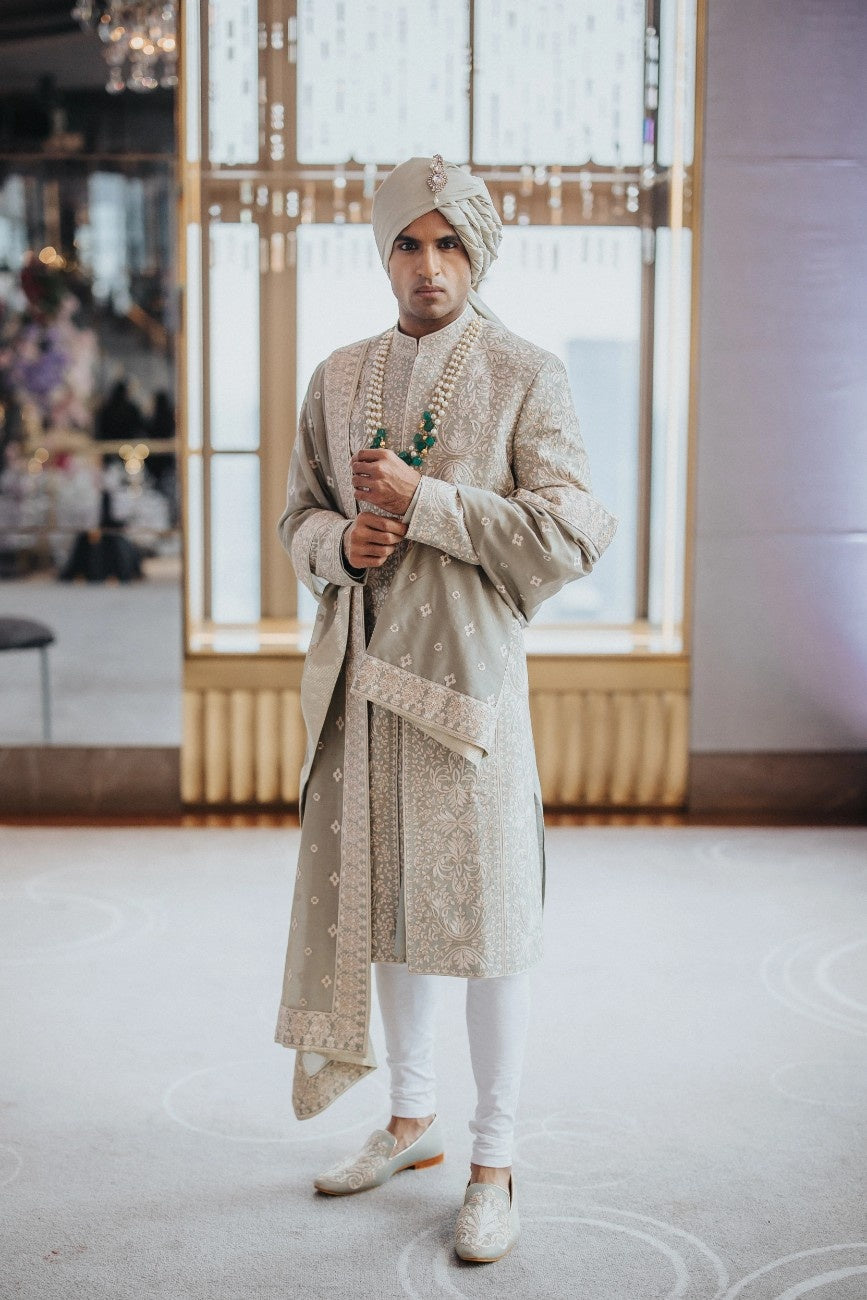 Sage Green Majesty Sherwani – Indian Groom Wedding Sherwani NYC
