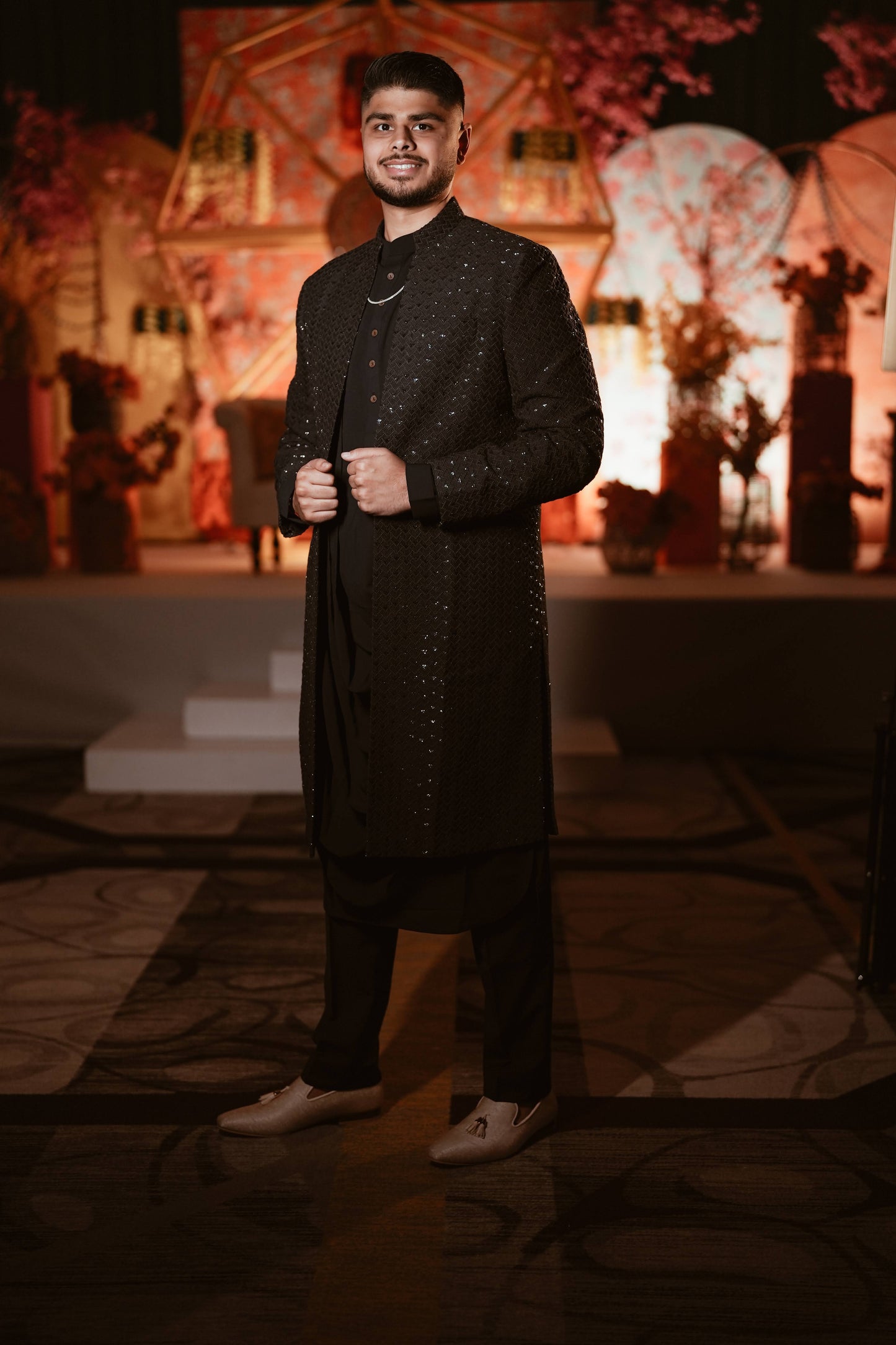 Navy Tricone Mens Sangeet Sherwani