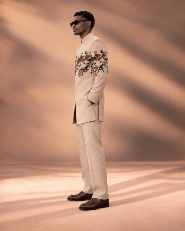 Sand Beadwork Indowestern Set profile view