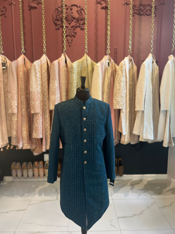 Teal Angular Sherwani