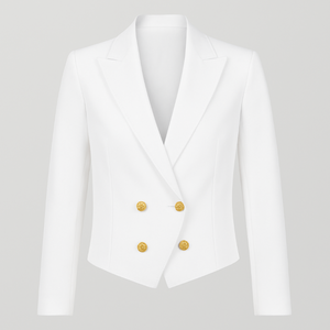 Women’s Cropped Prestige Blazer – White + Black & Gold
