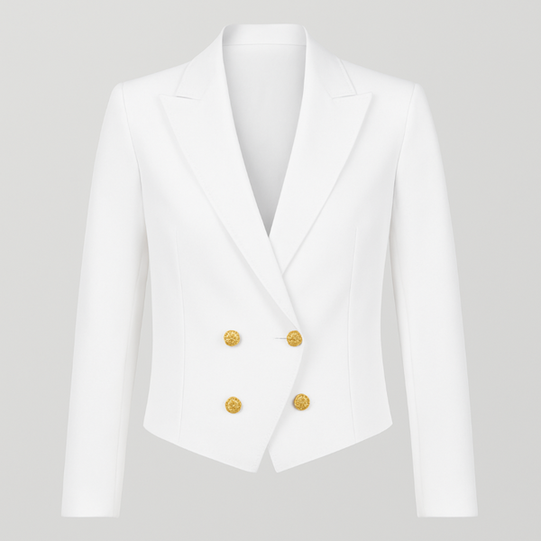 Women’s Cropped Prestige Blazer – White + Black & Gold