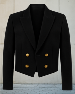 Women’s Cropped Prestige Blazer – White + Black & Gold