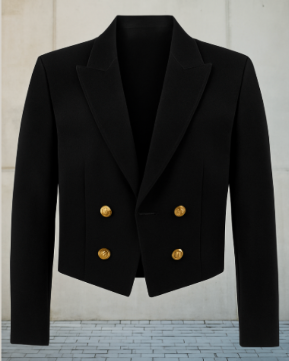 Women’s Cropped Prestige Blazer – White + Black & Gold
