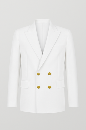 Men’s Double-Breasted Signature Blazer – White + Black & Gold