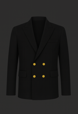 Men’s Double-Breasted Signature Blazer – White + Black & Gold