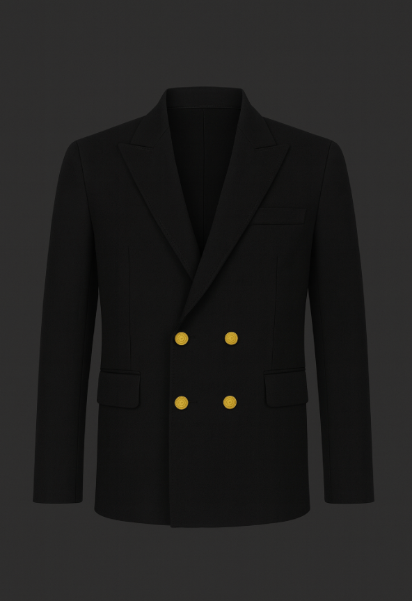 Men’s Double-Breasted Signature Blazer – White + Black & Gold