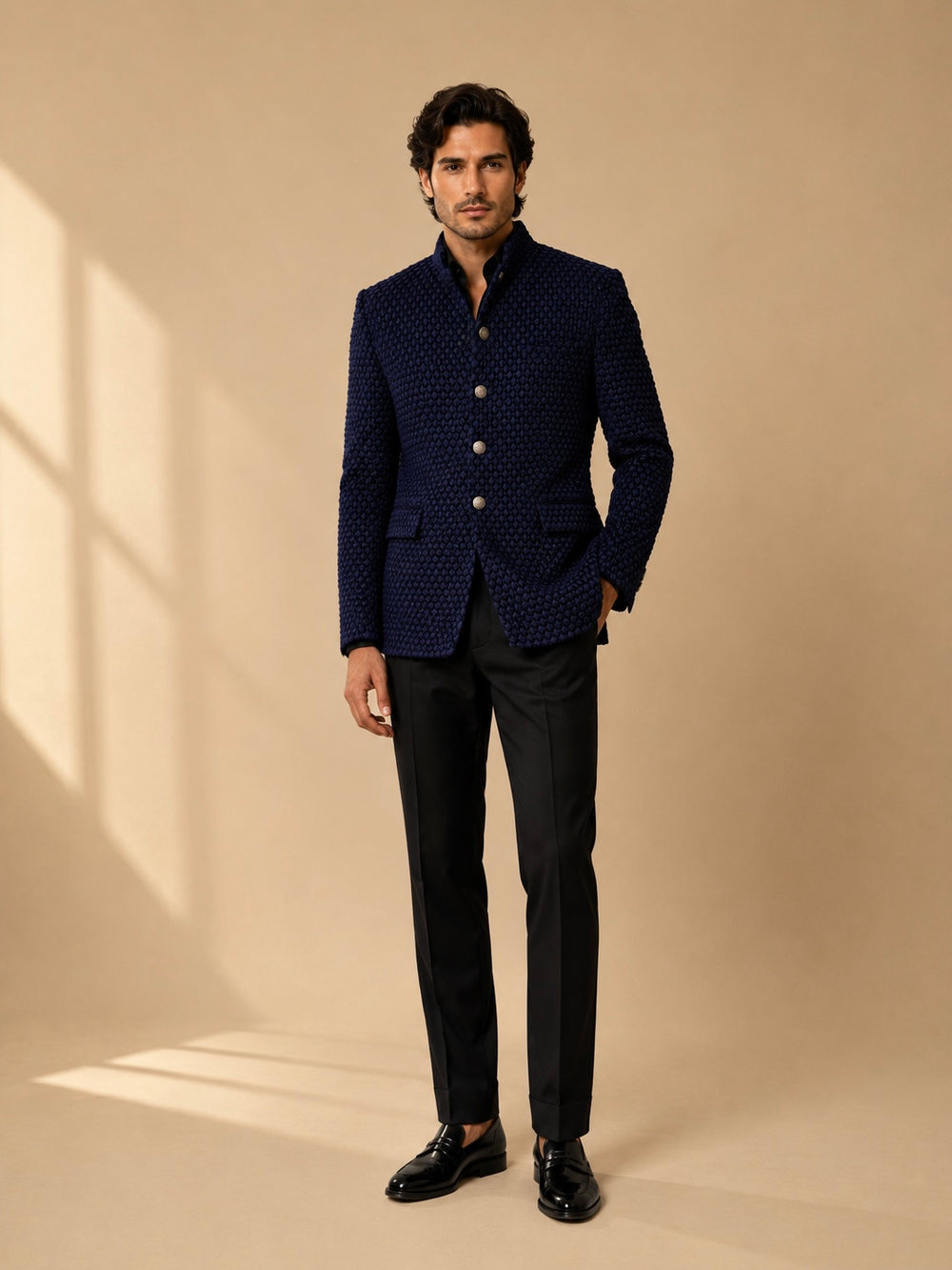 Tri Leaf Blue Jodhpuri Set - Made to Order
