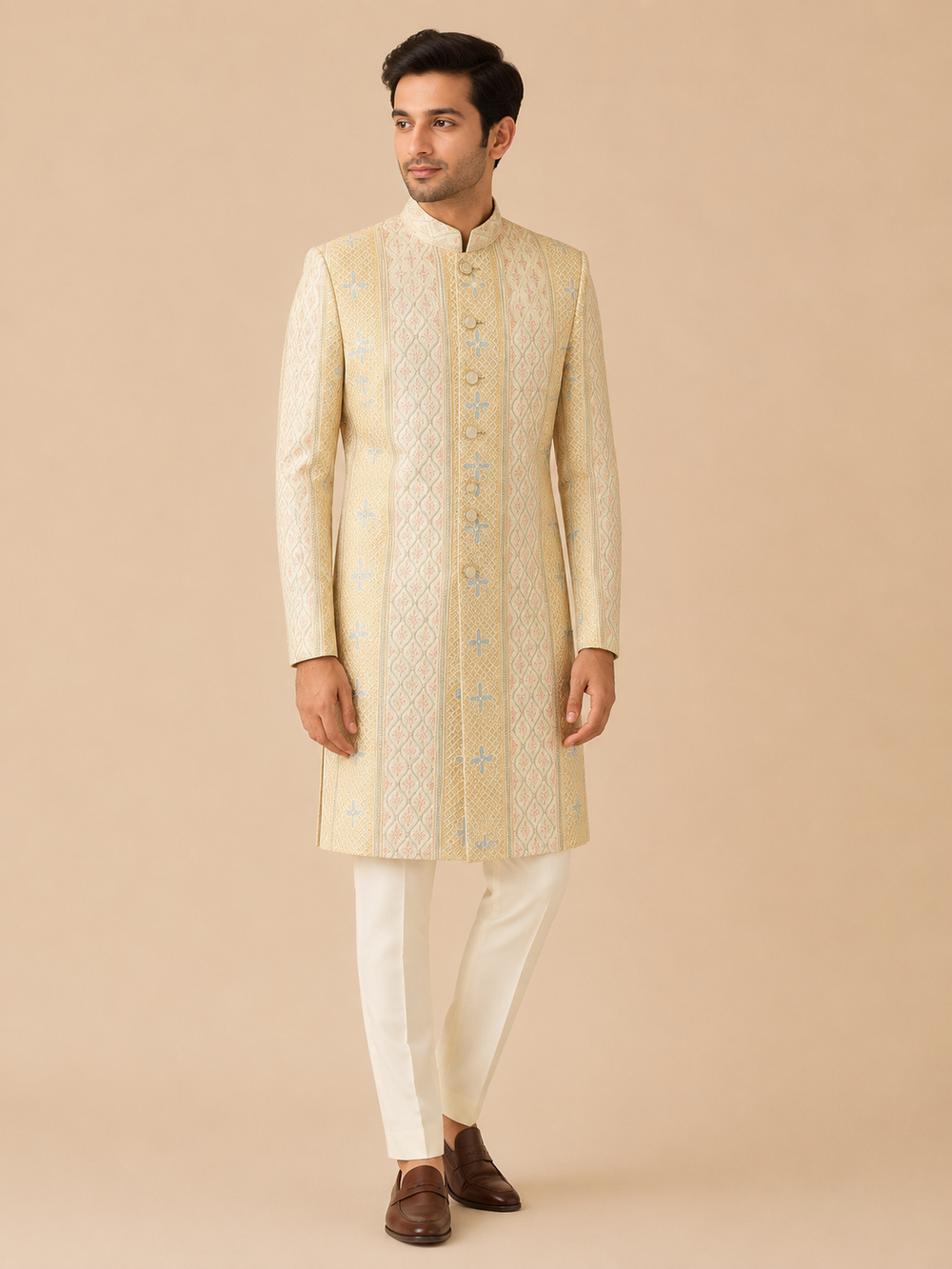 Yellow Pastel Haldi Sherwani