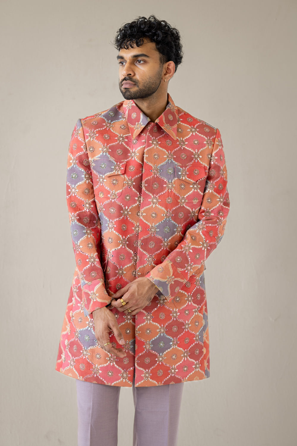 Coral Clash Sherwani