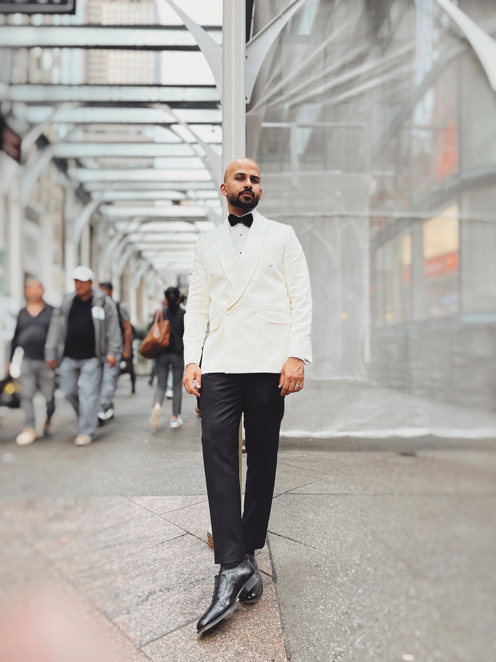 off white tuxedo wedding