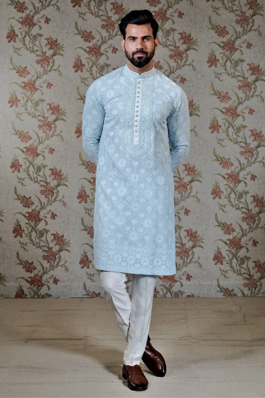 Ice Blue Chikan Kurta