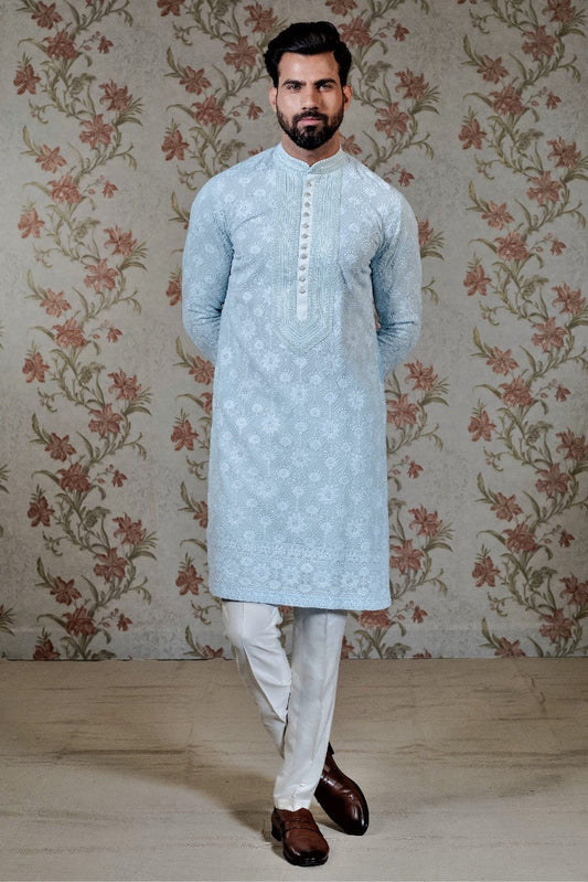 Ice Blue Chikan Kurta