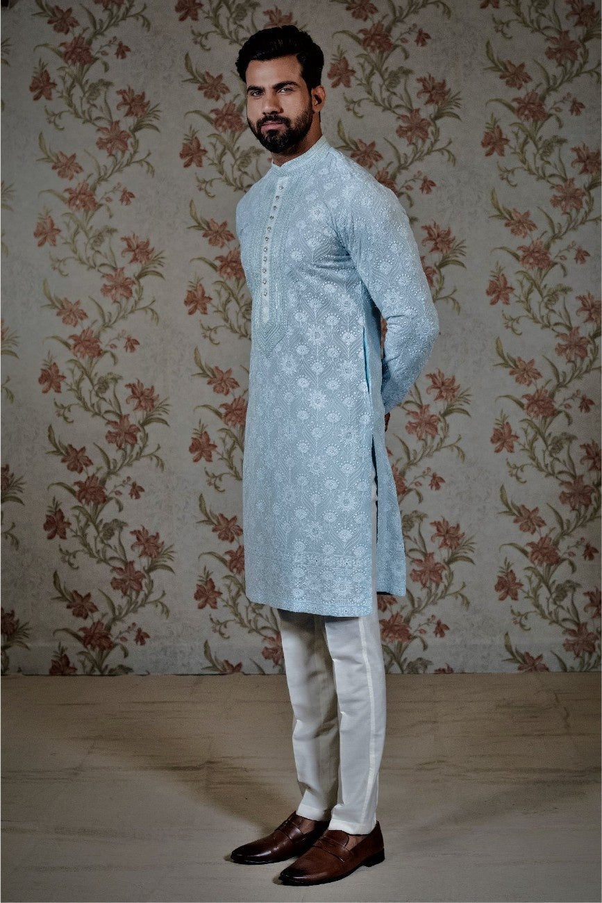 Ice Blue Chikan Kurta