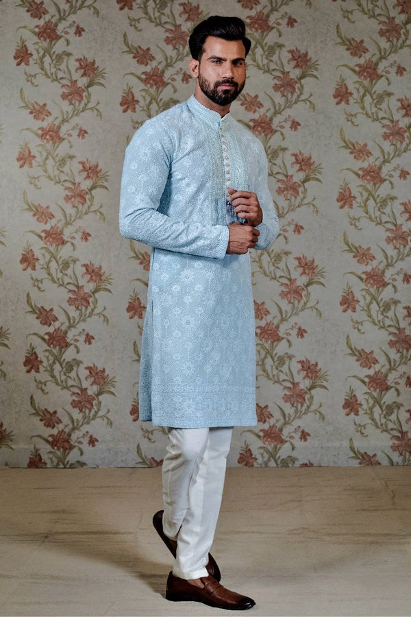 Ice Blue Chikan Kurta