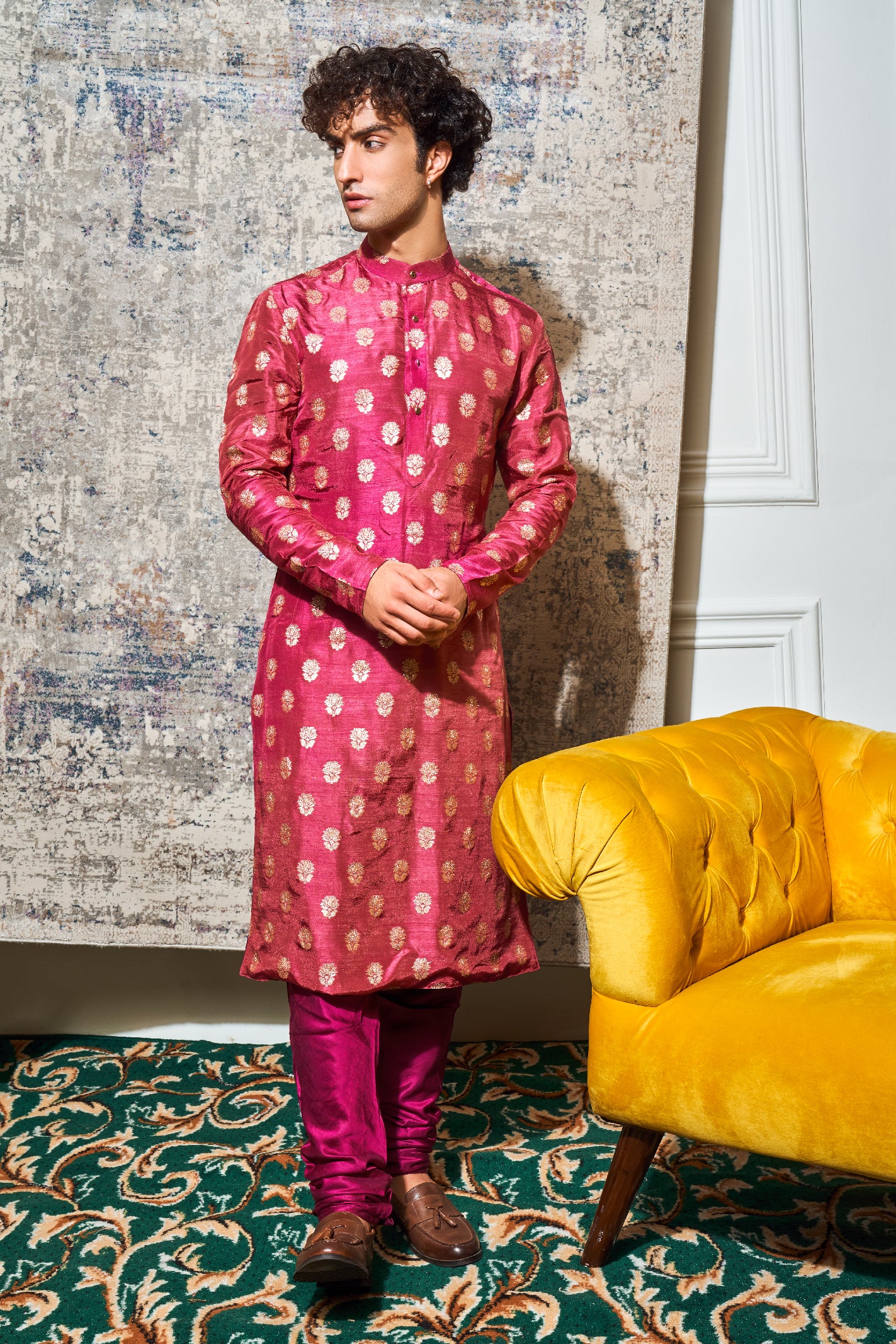 Open Style Sherwani With Printed Kurta And Pants