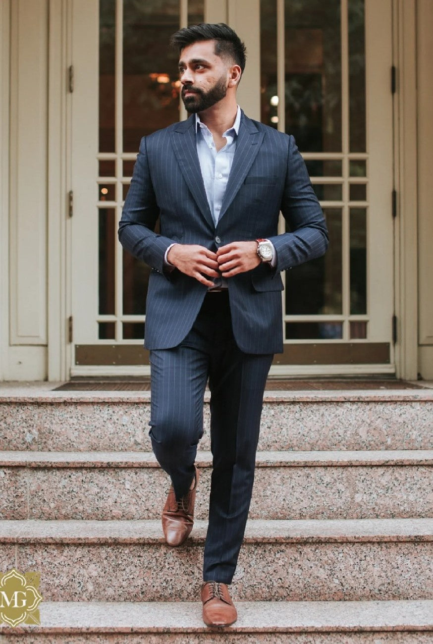 Navy Blue Striped Suit