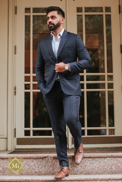 Navy Blue Pinstripe Suit For Men