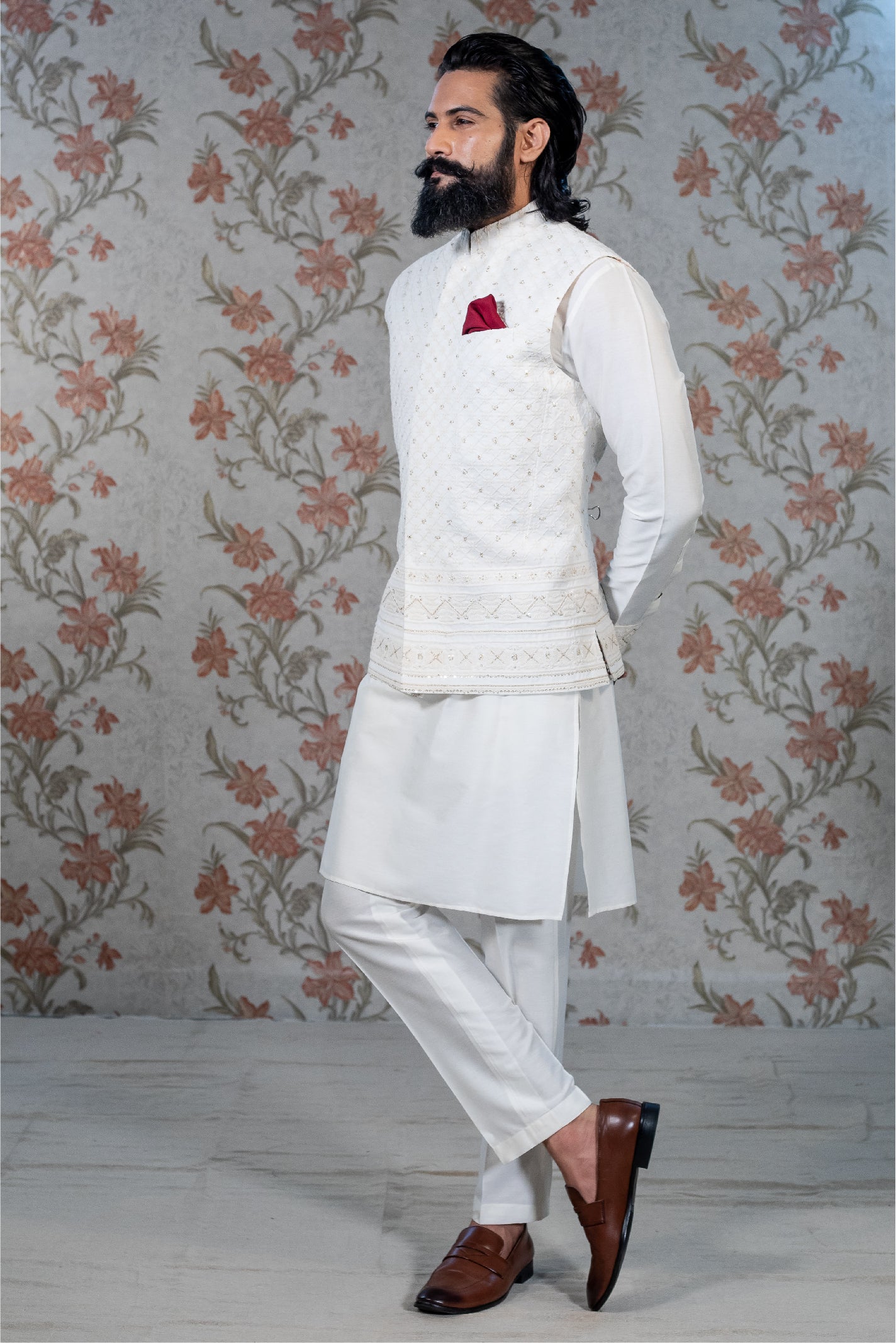 White Kurta Pajama With Black Jacket