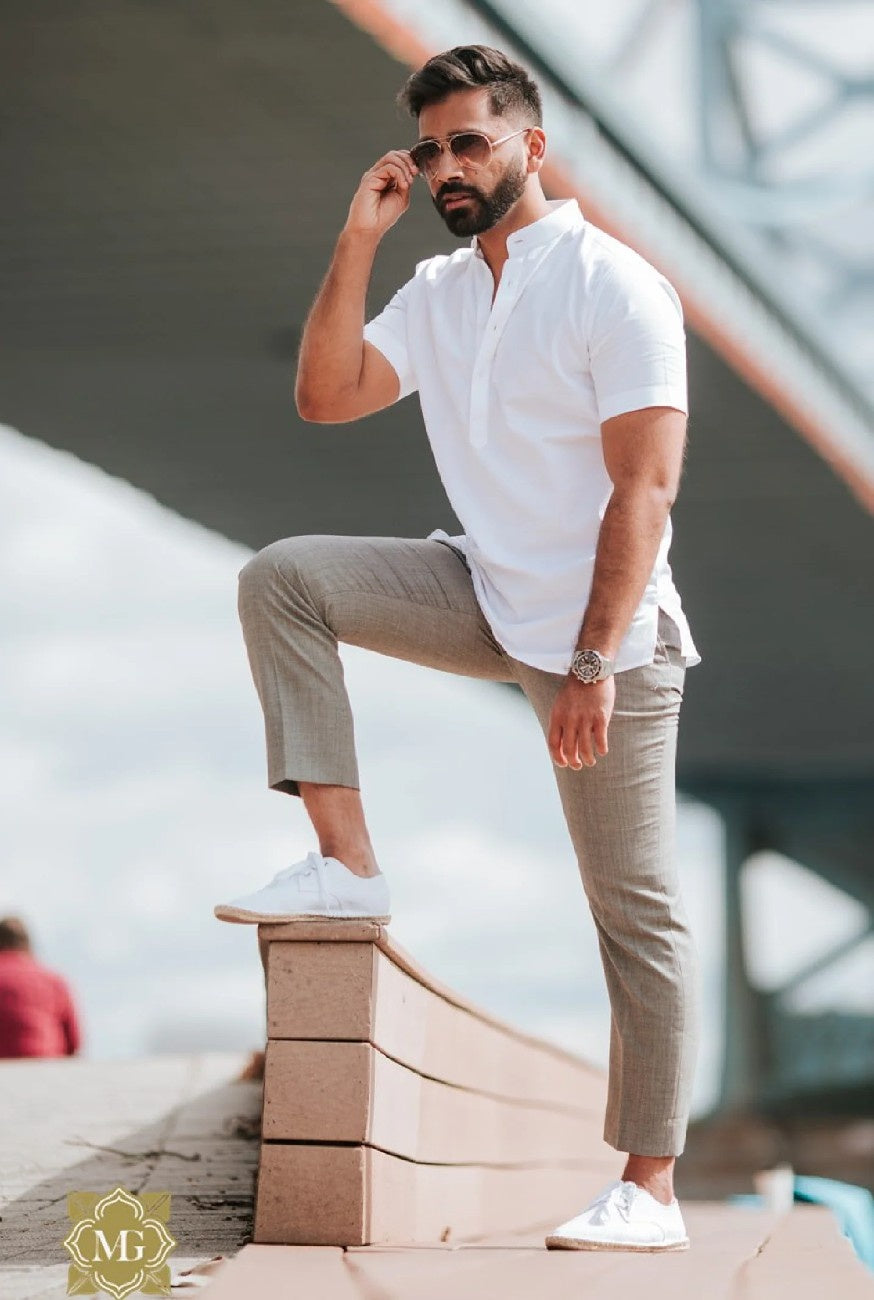 white chinese collar shirt
