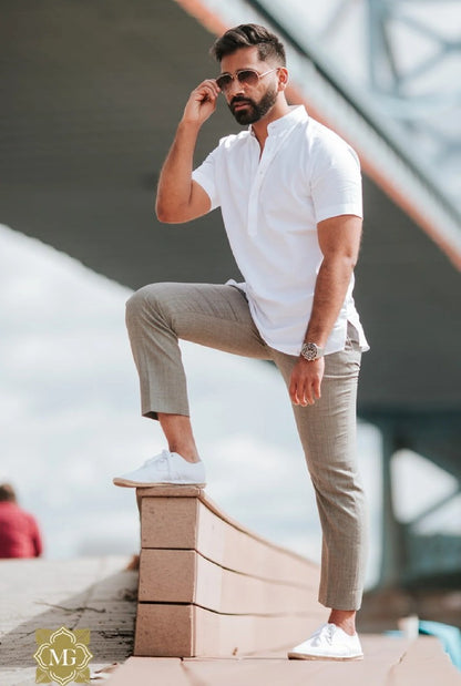white chinese collar shirt